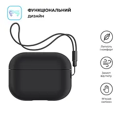 Силіконовий чохол для навушників Apple AirPods Pro 2 2022, Silicone Case with straps, чорний, захисний чохол з ремінцем, ультратонкий і легкий, повний захист, з підвіскою, м"який силікон, ArmorStandart (ARM68608) - мініатюра 2