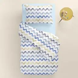Дитяча постільна білизна в ліжечко WAVES CS1, бежевий (WaveBlueBeige_58LightBlue_140) - мініатюра 2