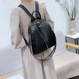 Рюкзак жіночий чорний шкіряний з ременем 35538 Tiding Bag - мініатюра 6