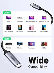 Кабель UGREEN MM 142 USB-C to HDMI Male to Male Cable Aluminum Shell 1.5 m (Gray Black)(UGR-50570) (UGR-50570) - мініатюра 6
