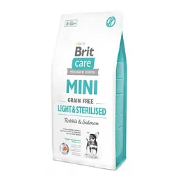 Сухий корм Brit Care GF Mini Light & Sterilised для дорослих собак дрібних порід із зайвою вагою або стерилізованих, з кроликом і лососем 7 кг (арт.170787/521081)