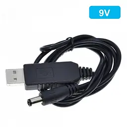 Кабель для живлення роутера від Power Bank No Brand USB DC 9V 1 м Чорний (hub_zfly7r) - мініатюра 2