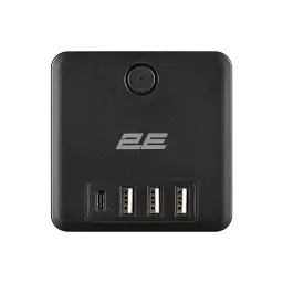 Мережевий адаптер 2E AD431 3xТипF, 16A, 2xUSB-A, 1x USB-C Чорний (2E-AD431BK)