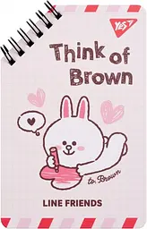 Блокнот YES 95×145 мм, 60 арк, подвійна спіраль Line Friends Think of Brown (151755)
