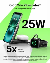 Зарядний пристрій Belkin UltraCharge 2-in-1 Foldable Magnetic Charging 25Вт, чорний (WIZ039KQBK) - мініатюра 7
