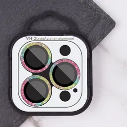Захисне скло Metal Sparkles на камеру (у упак.) для Apple iPhone 15 Pro (6.1) /15 Pro Max (6.7) Бузковий / Rainbow - мініатюра 6