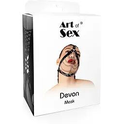 Маска з ланцюгами Art of Sex - Devon, натуральна шкіра, колір чорний - мініатюра 4