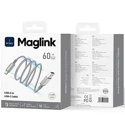Дата кабель WIWU C082 Maglink USB to Type-C 60W 1 м Grey - мініатюра 5