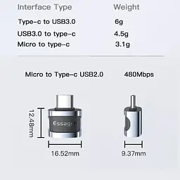 Адаптер Essager Type-C на Micro USB 2.0 Blue - мініатюра 3