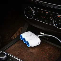 Автомобільне зарядне трійник - розгалужувач HOCO C1 3-в-1 - 3*Sockets + 2*USB - мініатюра 9