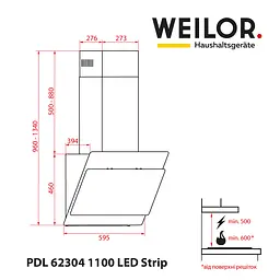 Витяжка декоративна похила WEILOR PDL 62304 BL 1100 LED Strip - мініатюра 15
