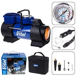 Автомобільний компресор Vitol 150psi 15Amp 40л Провід 3 м Шланг 1 м R13-16 Ліхтар (K-60)