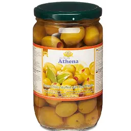 Зелені оливки Athena фаршировані перцем 700 г (8698749594113)