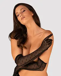 Сітчасті довгі рукавички Obsessive Obsessivia, чорні, One Size