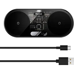 Бездротовий зарядний пристрій Baseus Digital LED Display 2in1 Wireless Charger 20W (WXSX010101) Black [78283] - мініатюра 1