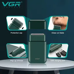 Акумуляторна міні електробритва для чоловіків VGR V 390 Green з тримером для сухого та вологого гоління - мініатюра 6