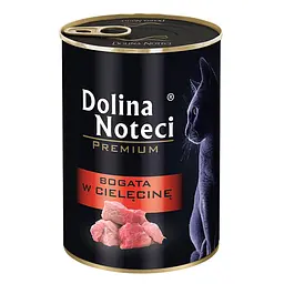 Вологий корм для котів Dolina Noteci Premium м'ясні шматочки в соусі з телятиною банка 400 г