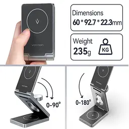 Зарядний пристрій 15W 3-in-1 Magnetic Wireless Fast Charger Gray Vention - мініатюра 5