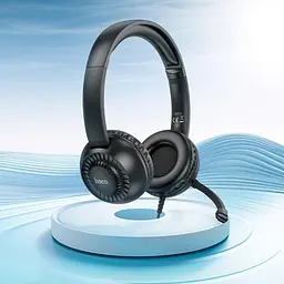 Дротові навушники Hoco Pure headphones W112, Omnidirectional microphone, 3.5mm, 2.8m, black - мініатюра 7