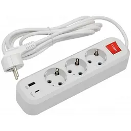Подовжувач LUXEL 3м 3 гнізда земля вимикач + USB+Type C 7193