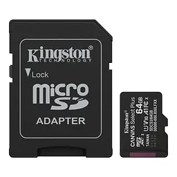 Kingston Карта пам'яті Kingston microSD 64GB C10 UHS-I A1 V10 R100MB/s + SD