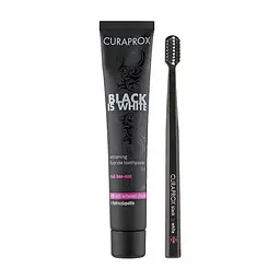 Набор косметики Curaprox Black is White Зубная паста с активированным углем 90 мл + Зубная щетка CS 5460 черного цвета (7612412423686)