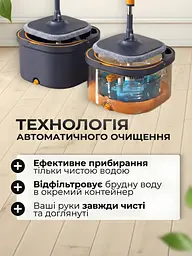 Комплект для прибирання 2-в-1 швабра, що обертається на 360°, та відро з системою віджимання і полоскання - мініатюра 4