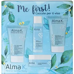 Набір догляду за обличчям Alma K First Face Care Kit: Делікатний очищающий гель для обличчя 30 мл + Балансуючий тонік для обличчя 15 мл + Зволожуючий денний крем для обличчя 15 мл + Очищаюча маска особи 30 мл (125102)