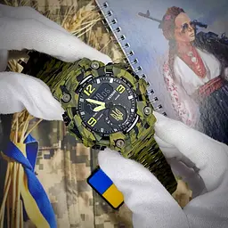 Наручний годинник чоловічий 004CMGRUAGD Тризуб золото Зелений камуфляж + Коробка. Patriot acs0031053 - мініатюра 2