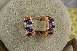 Сережки Xuping Jewelry п"ять маркізів із синіми каменями 1,5 см золотисті - мініатюра 2