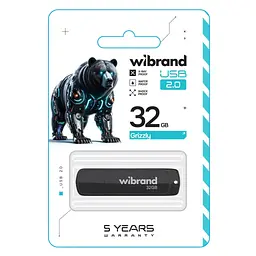USB флеш накопичувач Wibrand 32GB Grizzly Black USB 2.0 (WI2.0/GR32P3B) - мініатюра 2