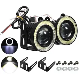 Протитуманні LED Фари круглі Лінза з ДХО D76 мм 12V 10W 7000K-COB Біле та Жовте Світло 2 шт. (AG-2510 W+Y)