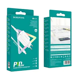 Зарядний - Адаптер мережевий BOROFONE Type-C to Lightning cable Easy Speed single port charger BA57A набір білий - мініатюра 6