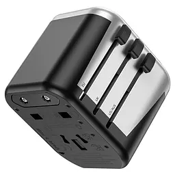 Мережевий зарядний пристрій Hoco AC5 2 USB (EU, US, UK, AUS) сріблясто-чорний - мініатюра 2