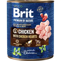 Вологий корм Brit Premium by Nature для собак курка з курячим серцем 800 г