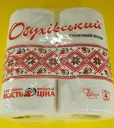Туалетний папір, ОБУХІВСЬКА, 2-шарові, білий, 120 аркушів, 4 рулони, 115ммx93мм, 13 метрів на 4а, 4 рулони по 120 відривних - мініатюра 2