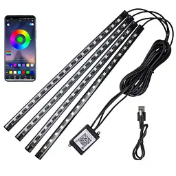 LED Підсвічування Салону ніонове 12V 22x4см RGB5050 (APP Bluetooth USB) 4 шт.