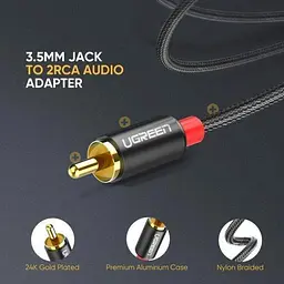 Кабель аудіо Ugreen AV116 2RCA to 3.5 mm стерео розгалужувач 1 м (60240) - мініатюра 3