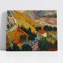 Інтер'єрна картина Пейзаж з домом і пахарем, Вінсент ван Гог, Vincent van Gogh, інтер'єрний декор, 60×80 см (id6663)
