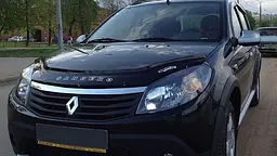 Дефлектор капоту мухобійка для Renault Sandero 2008-2013 Євро Кріплення (Vip Tuning) RL09 - мініатюра 2