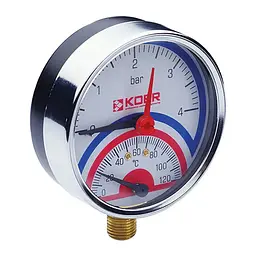 Термо-манометр радіальний Koer KM.821R (0-4 bar), D 80мм, 1/4''-1/2'' KR0213
