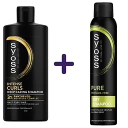 Набір: шампунь для волосся Syoss Intense Curls 440 мл + сухий шампунь Syoss Pure Fresh 200 мл