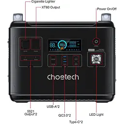 Портативна зарядна станція Choetech BS006 LiFePO4, 1997 Вт/ч 2000 Вт (BS006) - мініатюра 7
