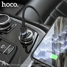 Адаптер автомобільний HOCO DZ3 2 USB car charger + кабель Lightning прозоро чорний - мініатюра 6