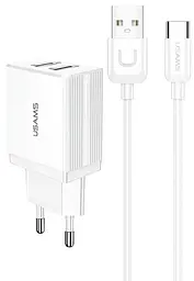 Сітчастий зарядний пристрій Usams T21 KiT T24 double USB-A 2.1A з U Turn Type-C cable Білий