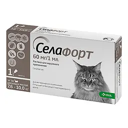 Краплі KRKA Селафорт від бліх кліщів та гельмінтів для котів вагою 7.6-10 кг 1 піпетка (3838989705664)