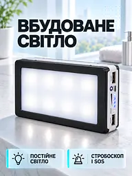 Портативний акумулятор Power Bank 50000 mAh із сонячною панеллю та ліхтариком для подорожей чорний (37261538) - мініатюра 7