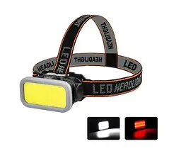 Налобний ліхтар Head Lamp YM-309-COB з акумулятором біле та червоне світло USB-зарядка - мініатюра 2