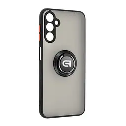 Чехол с кольцом-держателем для Samsung Galaxy A14 5G (A146)/A14 4G (A145), Frosted Matte Ring, черный, защитная панель с матовой задней стенкой, противоударный чехол с защитой всего корпуса, TPU + поликарбонат (PC), с защитой камеры