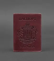Шкіряна обкладинка для паспорта з українським гербом бордова